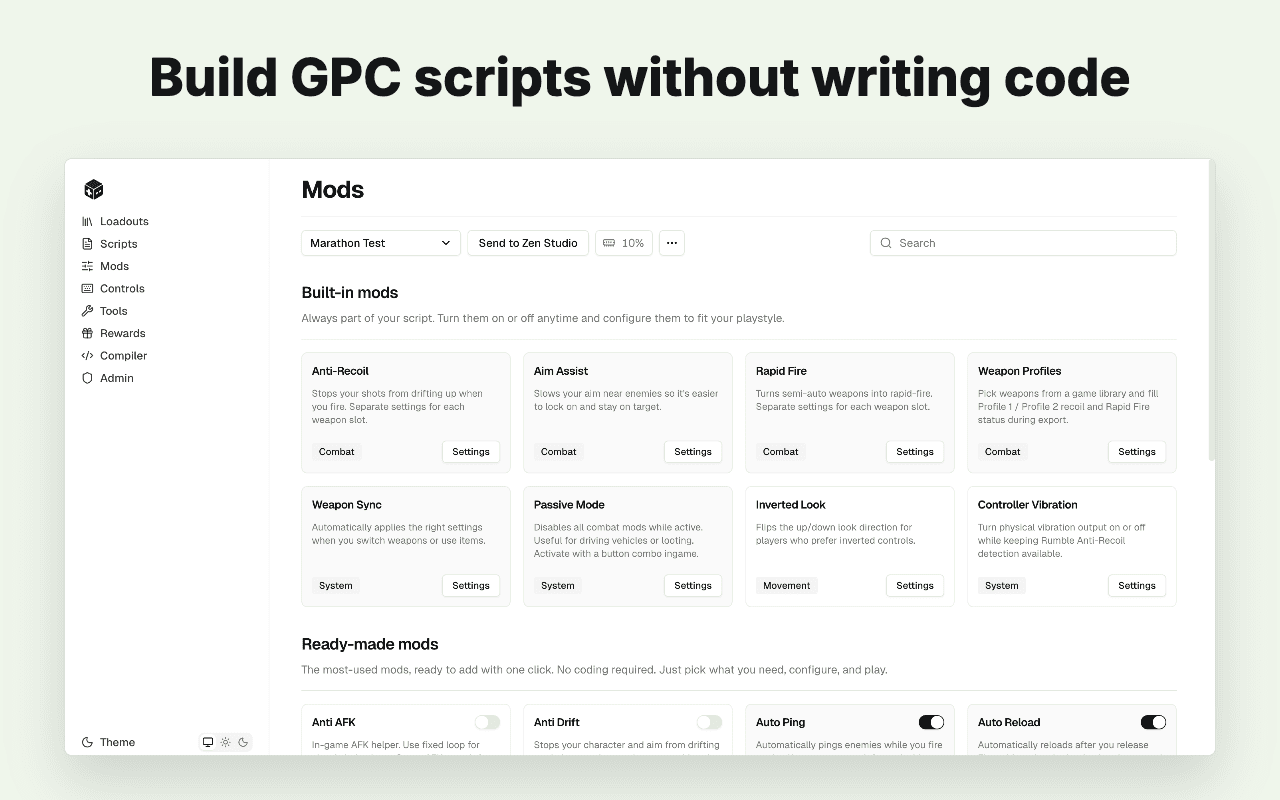 A saved Tunez script configured in the visual builder